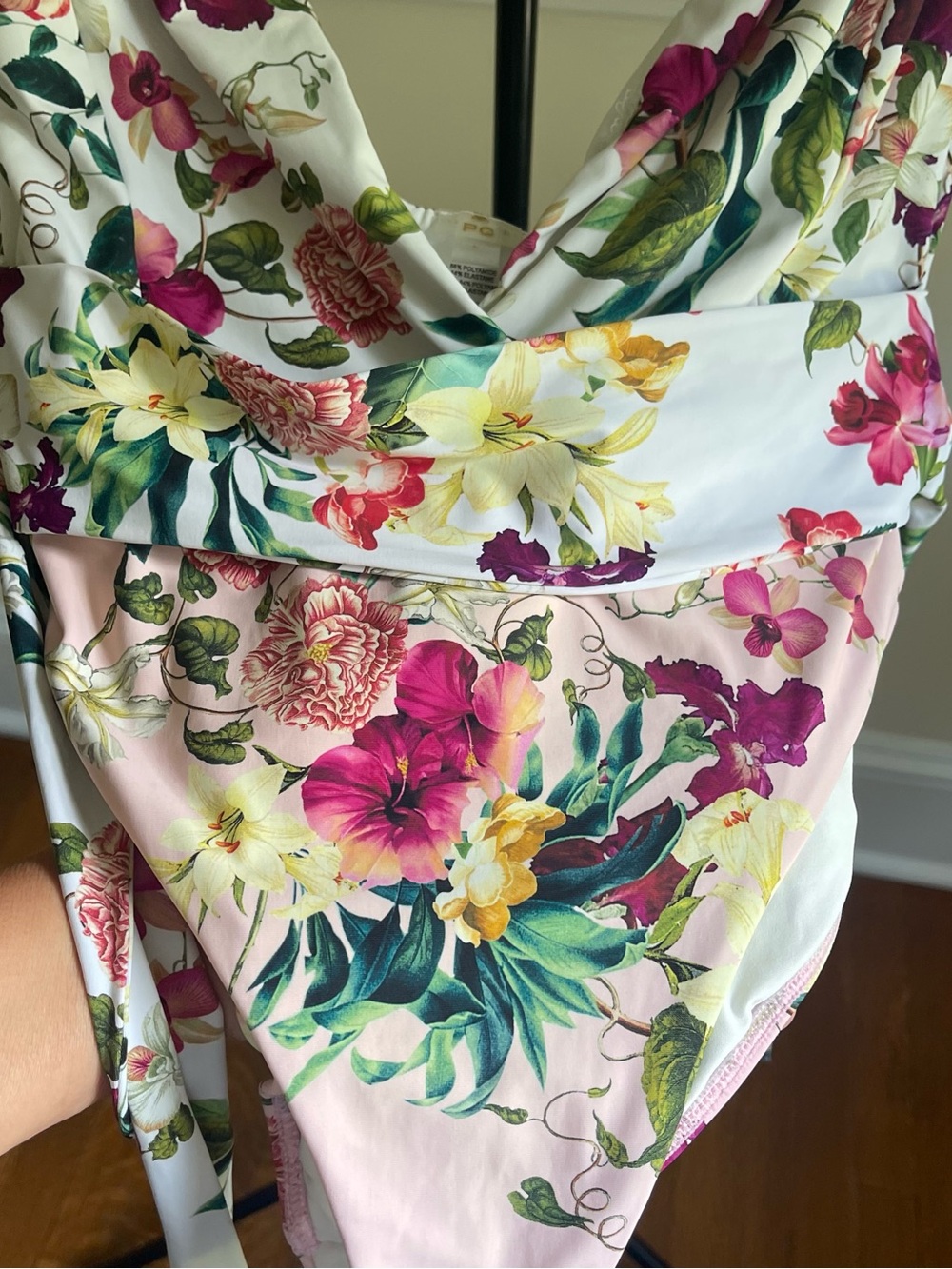 PQ Swim Floral V-Neck Pink and White One-Piece Top - Picture 5 of 7